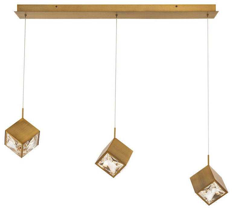 dweLED Ice Cube 3-Light Linear Multi LED Pendant 27-30-35-40K, BrassBy WAC Lighting