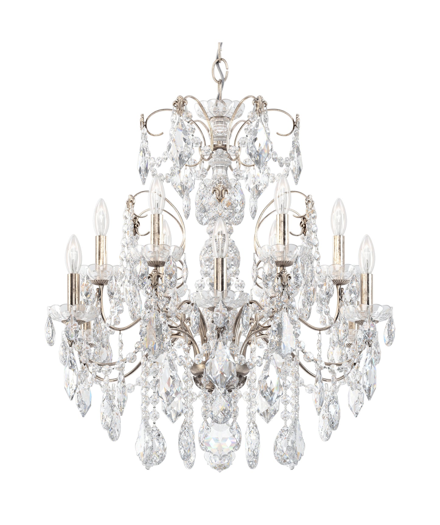 Century 12 Light Chandelier Antique Silver Clear Heritage CrystalBy Schonbek