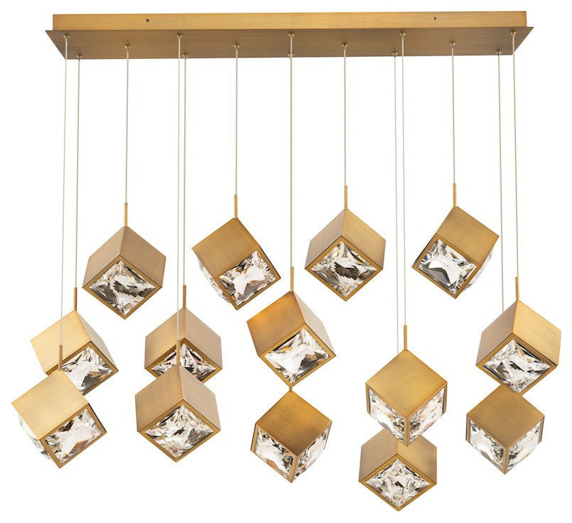 dweLED Ice Cube 14-Light Linear Multi LED Pendant 27-30-35-40K, BrassBy WAC Lighting