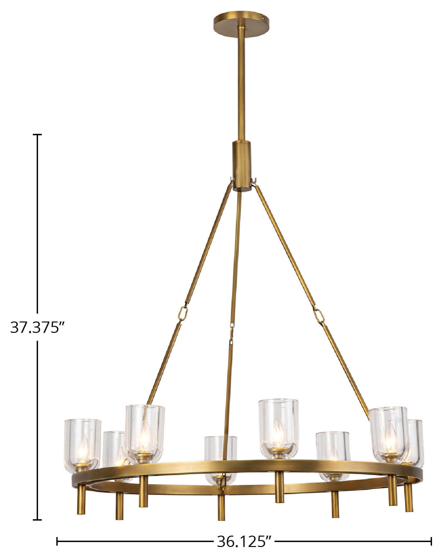 Lucian 36" Chandelier, 8 x 60W, E12, Vintage Brass/Clear CrystalBy Kuzco Lighting LLC