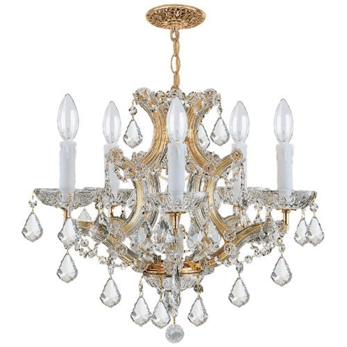 Gold Five-Light Chandelier with Hand Cut Crystal