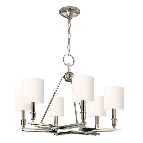 Bethesda Polished Nickel Six-Light Chandelier with White Shade