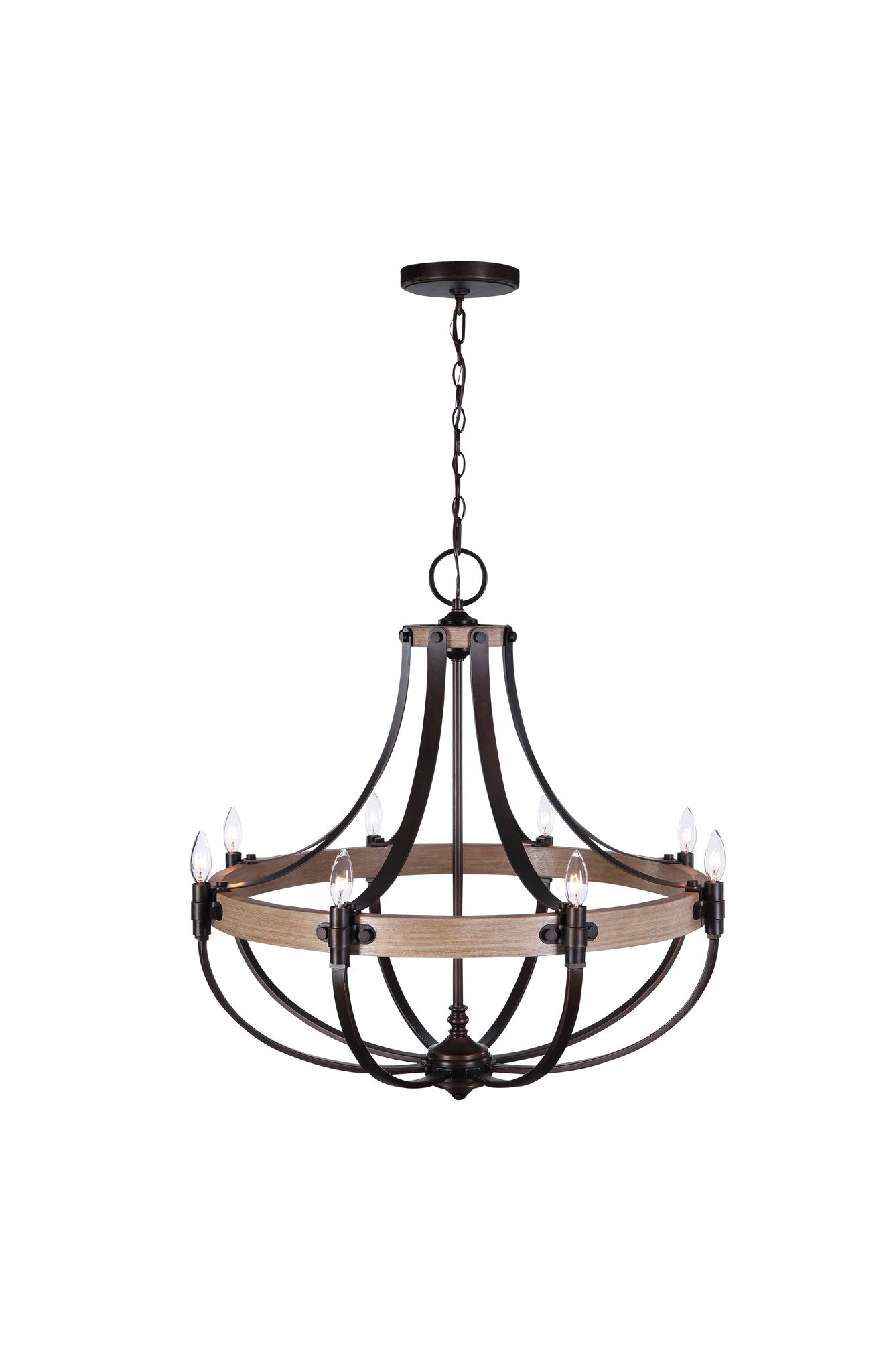 Large French Empire Style 8 Light Chandelier, Oak Wood Bronze Basket ShapeBy My Swanky Home