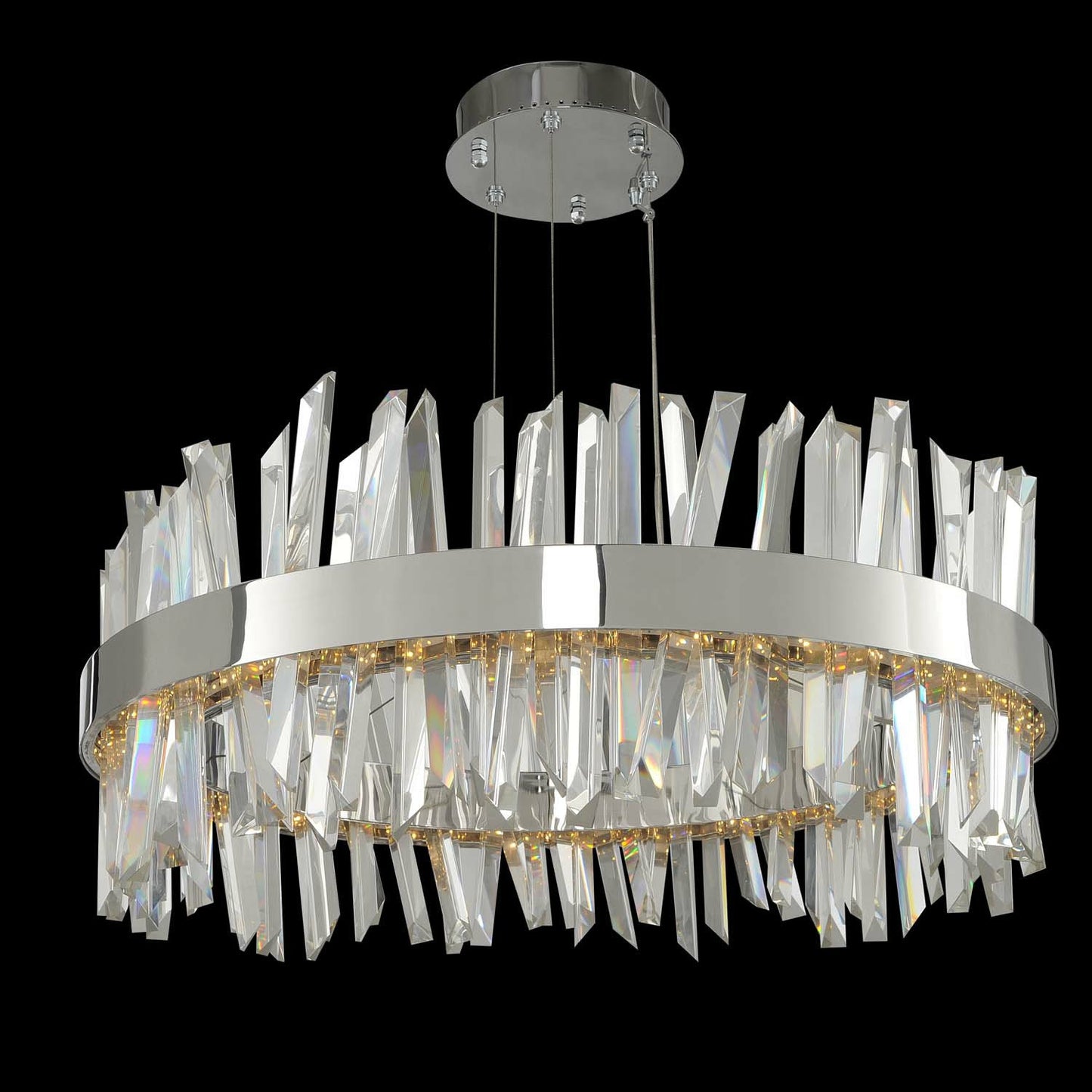Glacier 25 Inch LED Round Pendant in ChromeBy Allegri Crystal by Kalco Lighting