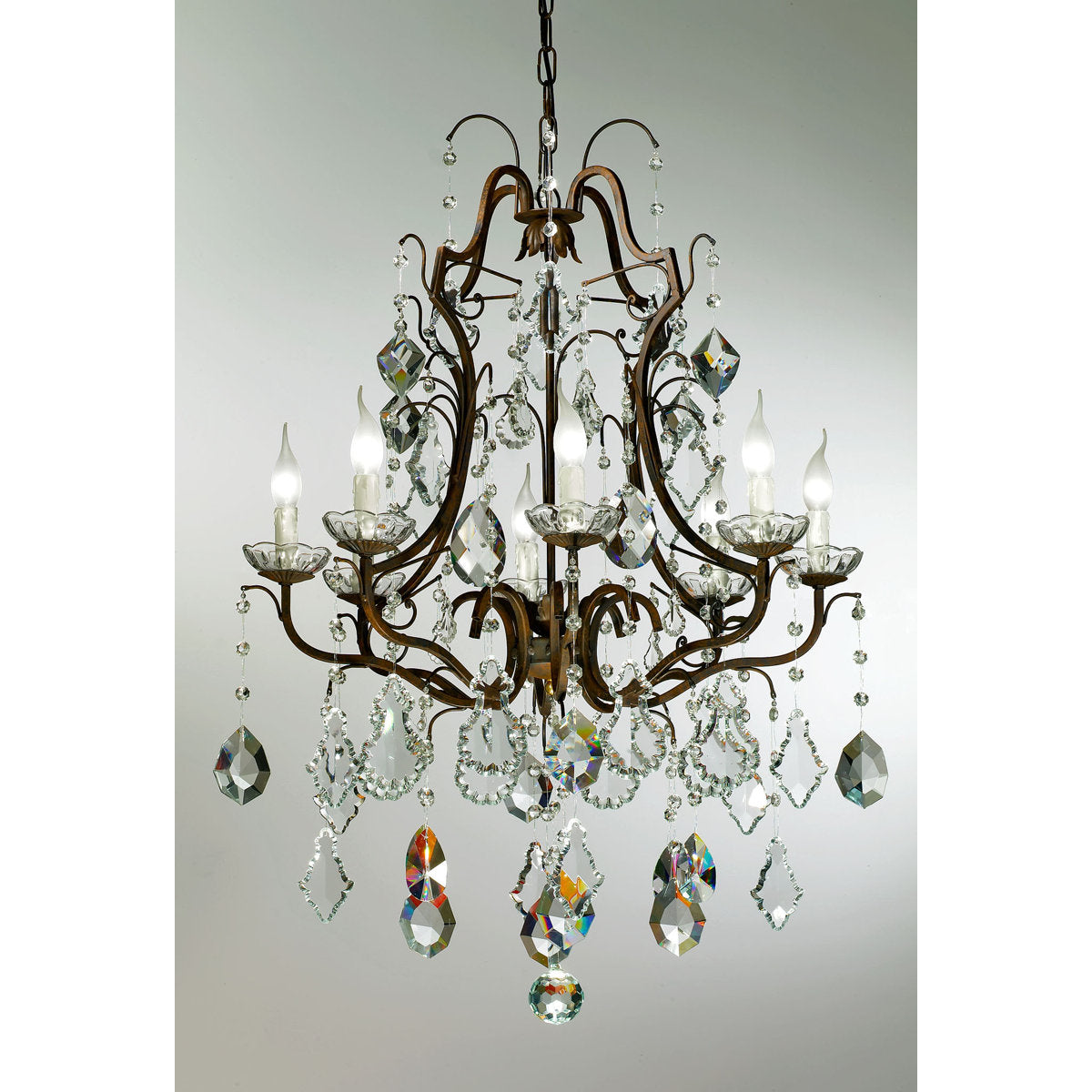 8 - Light Candle Style Empire Chandelier with Wrought Iron Accents