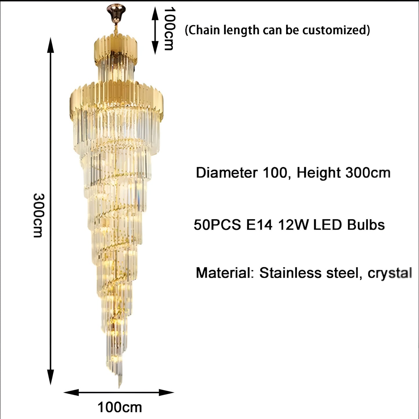 Trinite | Exclusive Long Gold Modern Crystal Chandelier, 39.4By Miron Demid LLC