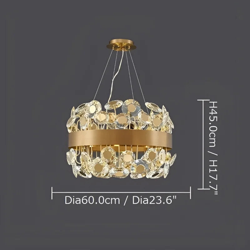 Art Deco Round Crystal Chandelier For The Living Room, Gold, 23.6"By Miron Demid LLC
