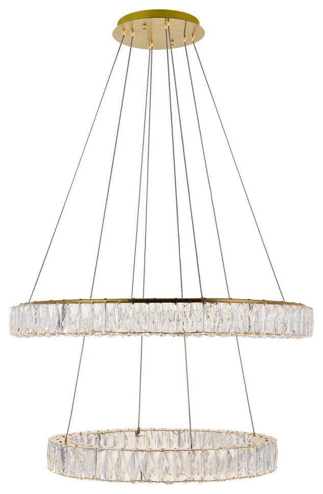 Monroe 2-Light Pendant in Gold with Clear royal cut CrystalBy Elegant Furniture & Lighting