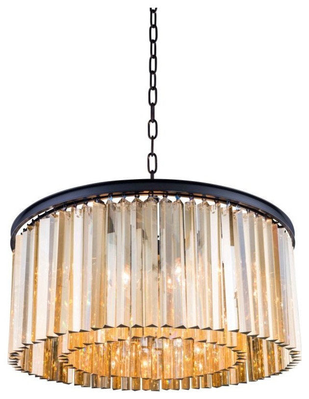 Elegant Lighting Sydney 8-Light Crystal Chandelier, Matte Black, Golden Teak SmoBy Elegant Furniture & Lighting
