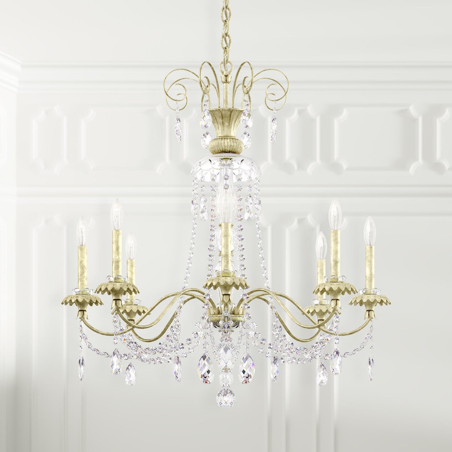 Schonbek At1008N-44H 8 Light Crystal Chandelier, Heirloom SilverBy Schonbek