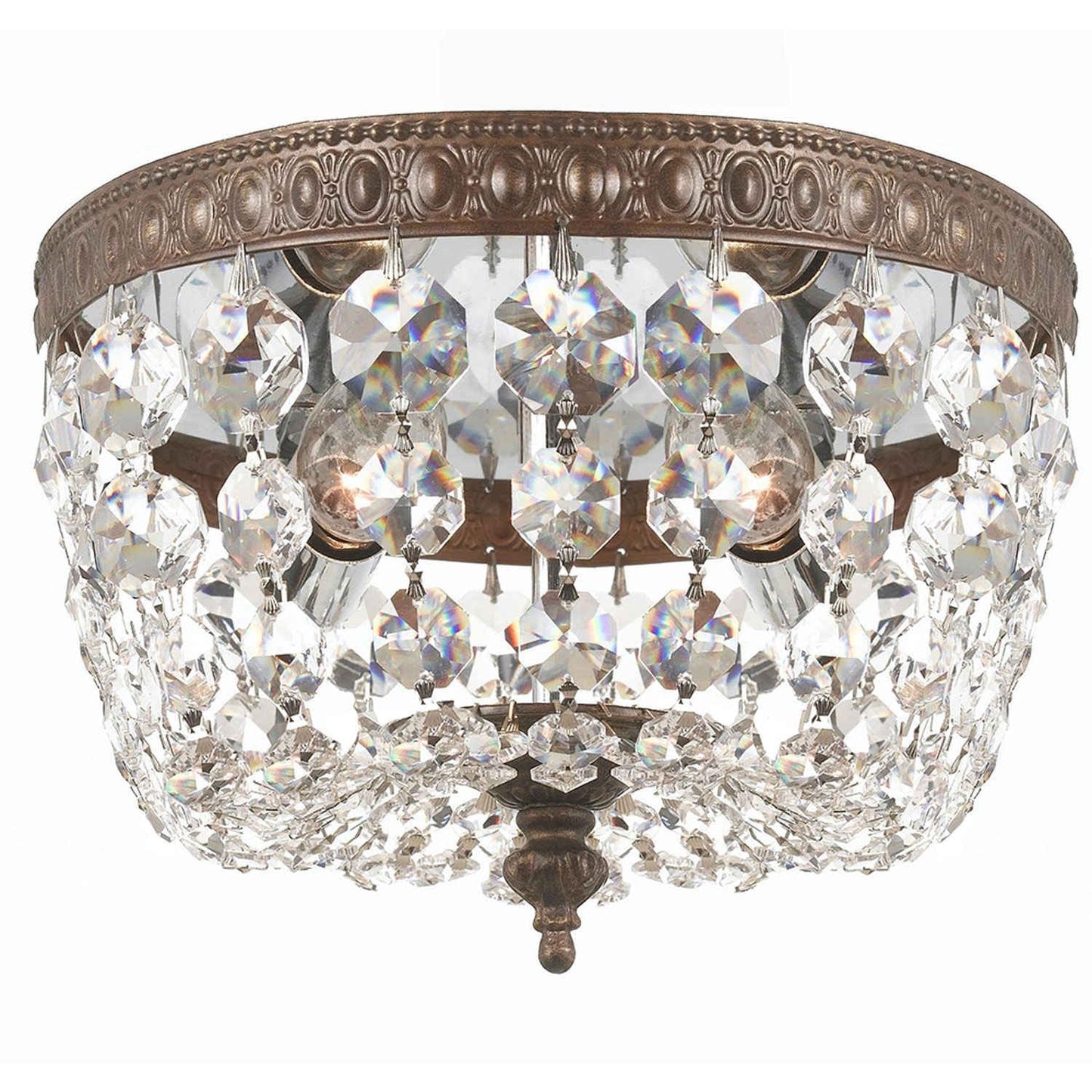 English Bronze Two-Light Flush Mount with Clear Swarovski Crystal