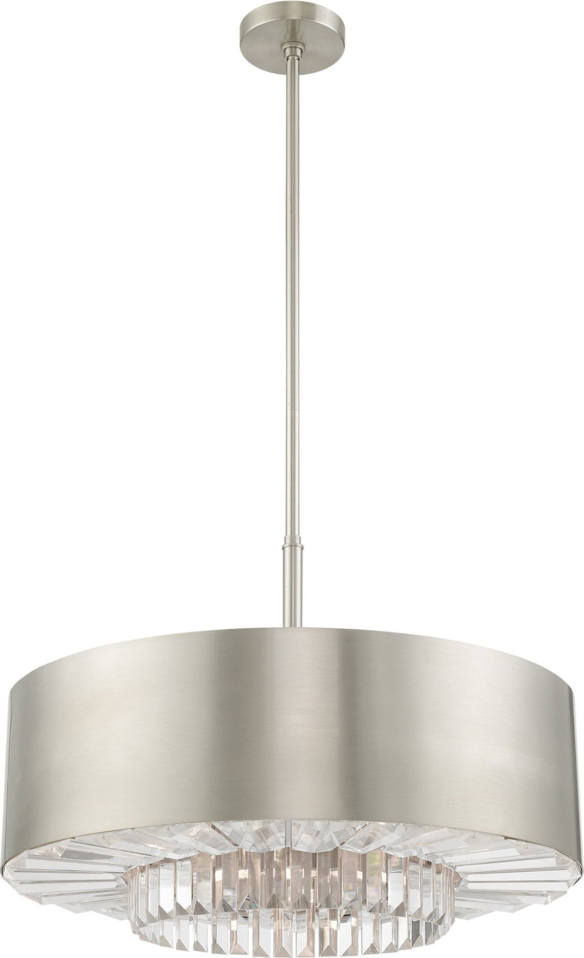 Madison Pendant Chandelier - Brushed Nickel, Steel, Clear Faceted Crystal BarsBy Livex Lighting Inc.