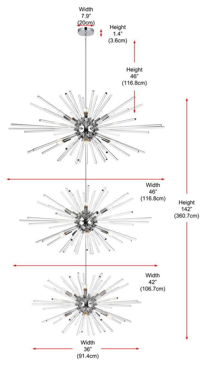 Elegant Lighting 46" Three Tiers Crystal Starburst ChandelierBy Elegant Furniture & Lighting