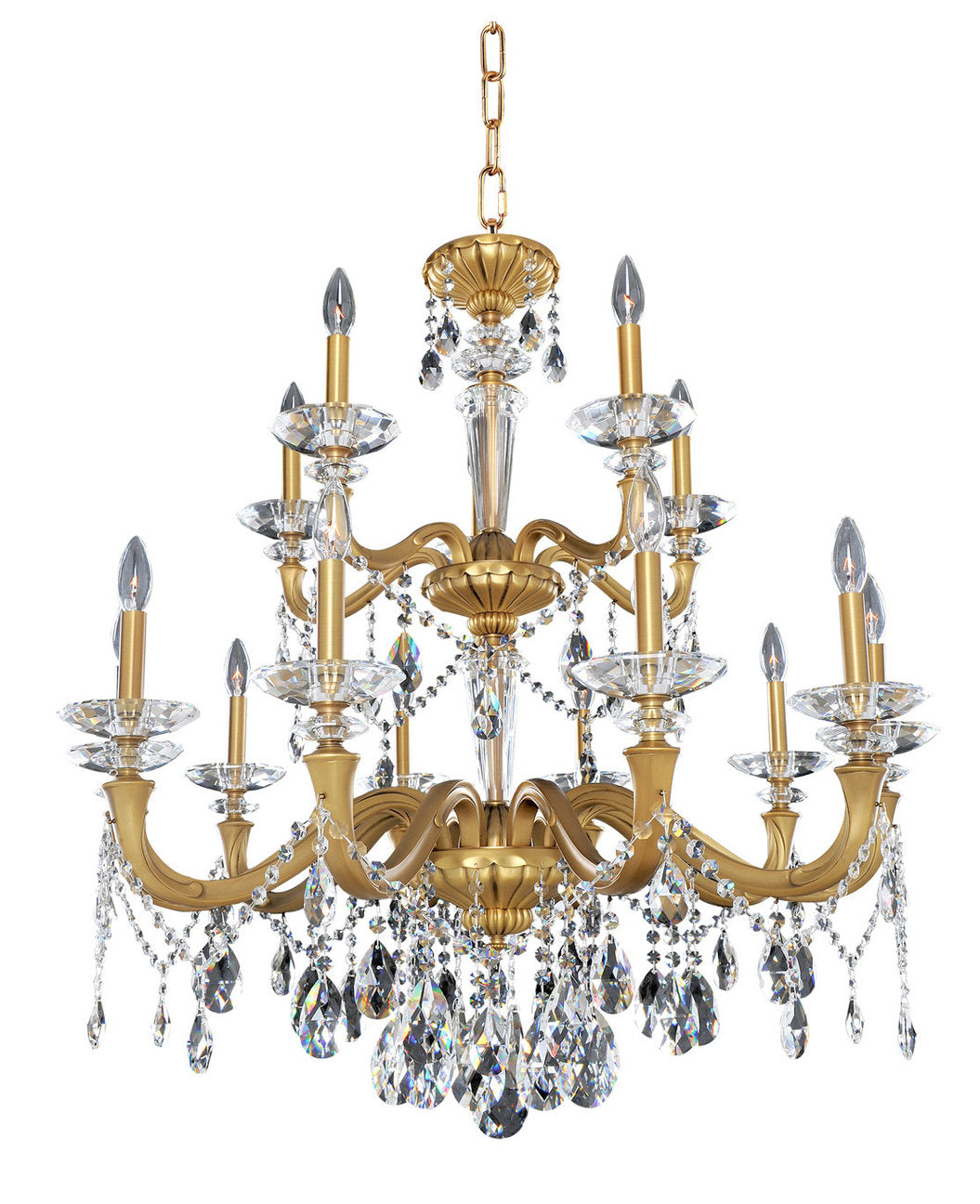 Allegri Crystal, Jolivet 15 Light Chandelier, Historic BrassBy Allegri Crystal by Kalco Lighting