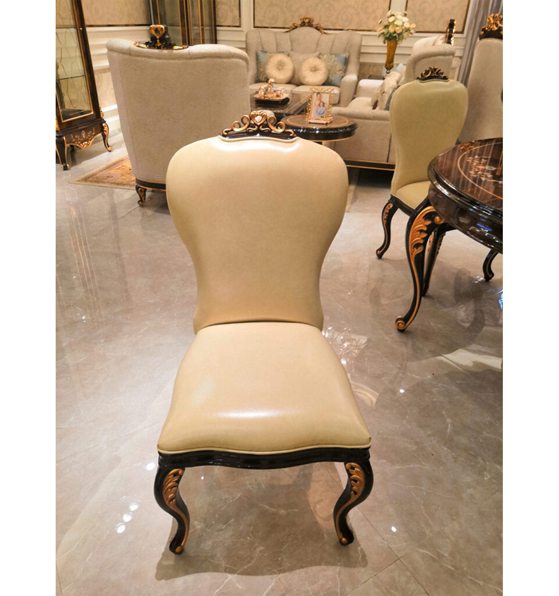 Athena Leather King Louis Back Side Chair in Ivory