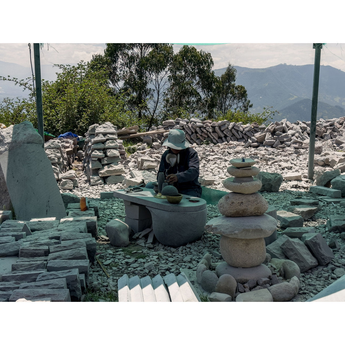 Centro Coffee Table Handcarved Volcanic Stone By Andean, One-Of-A-Kind