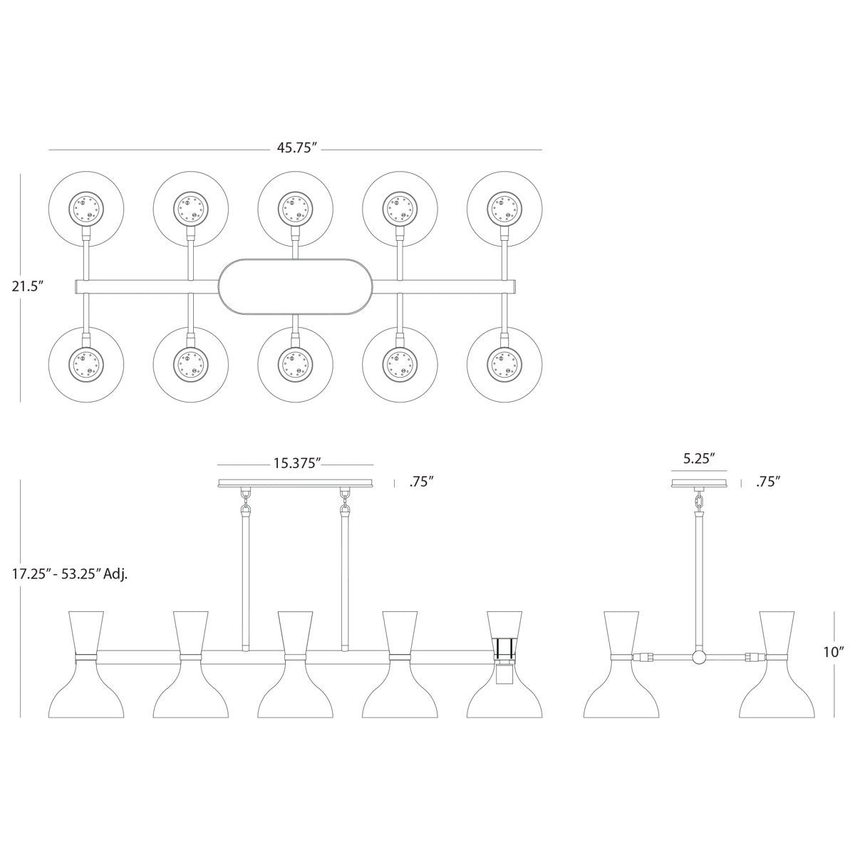 Clare Chandelier - 10-Light - Modern Brass - Baby Blue