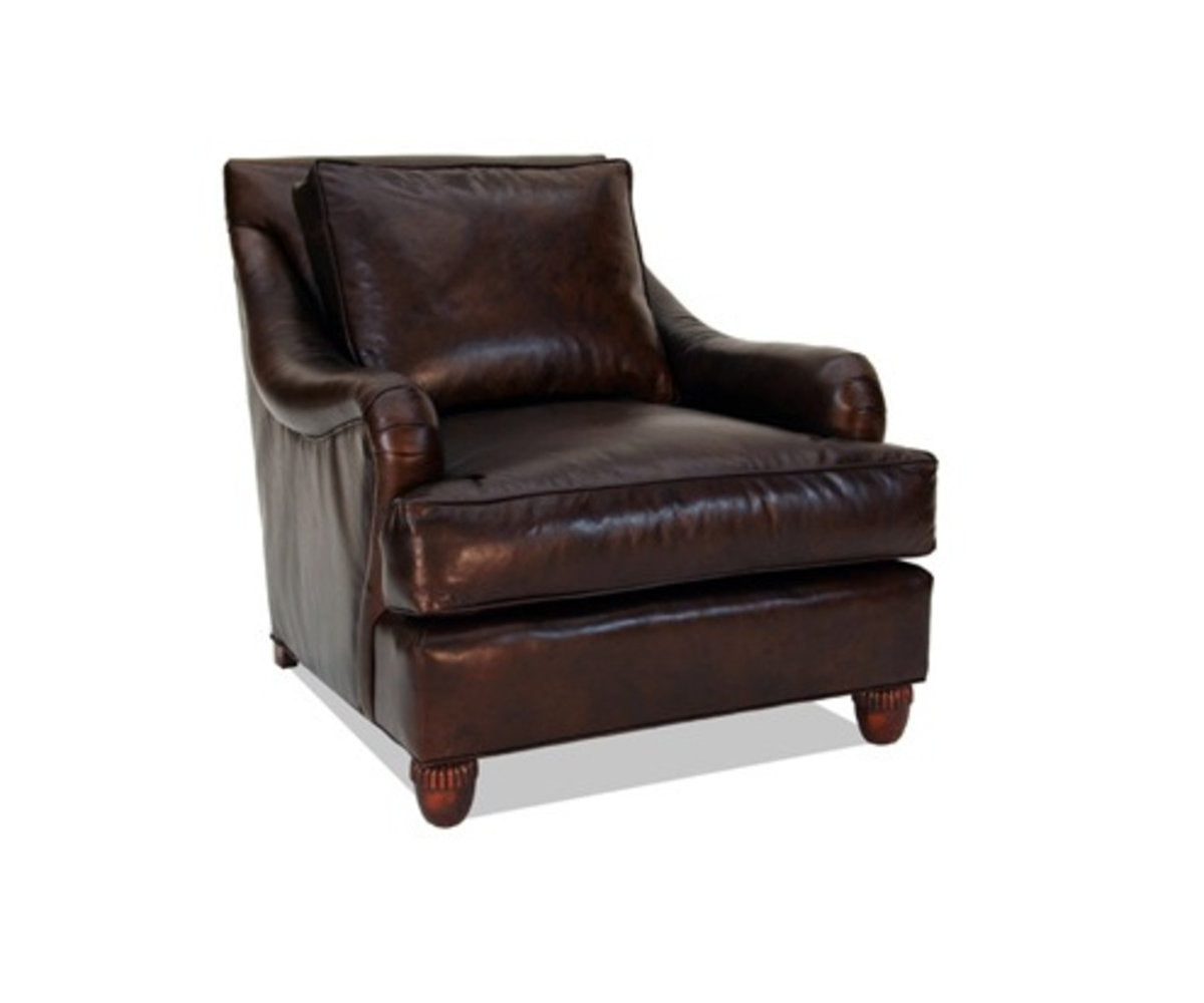 Leather Armchair Chair with Ottoman