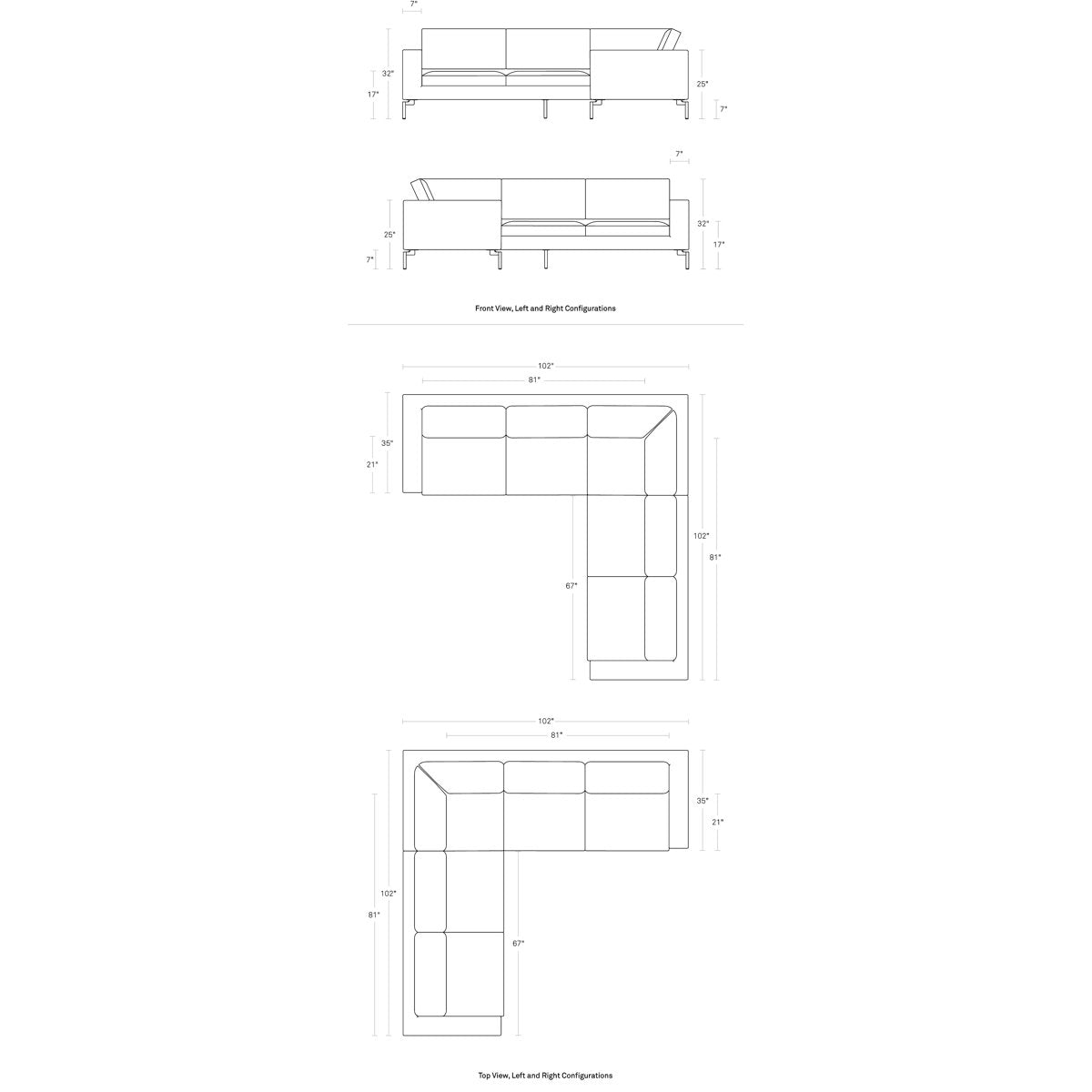 MTO - The New Standard L-Shaped Sectional - Small with Black Legs