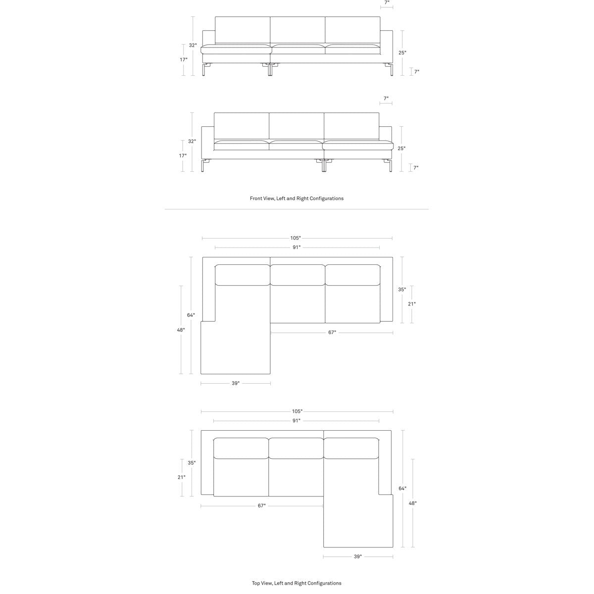 MTO - The New Standard Sofa with Arm Chaise with Black Legs