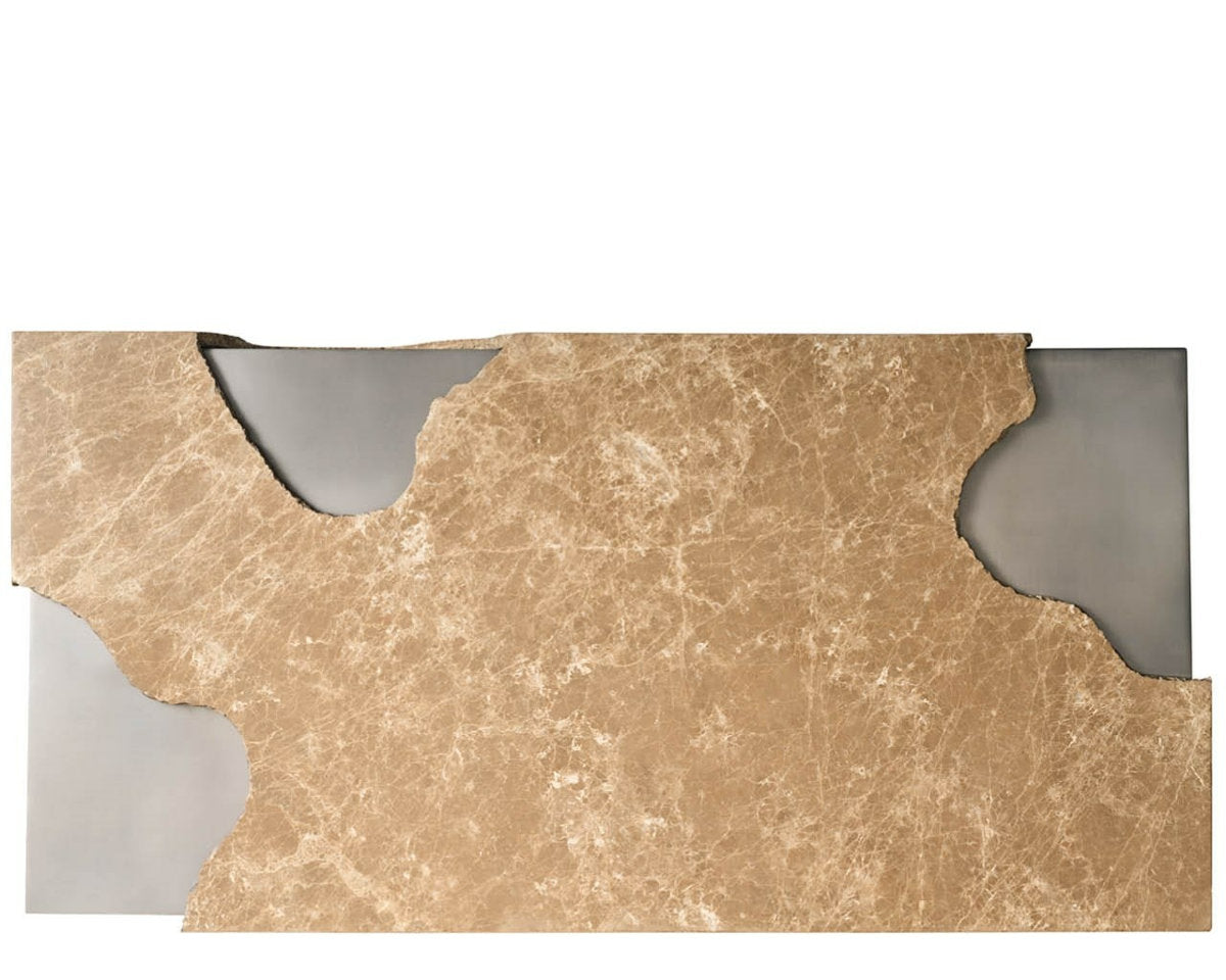 Mirage Light Emperador Stone Floating Top Antique Nickel Frame Cocktail Table on Casters