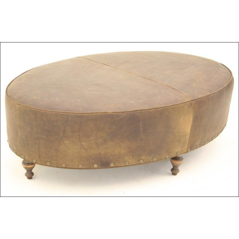 Oval Leather Ottoman