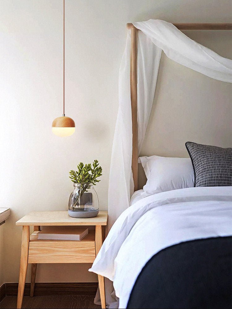 Ribbed Wood Globe Pendant Light