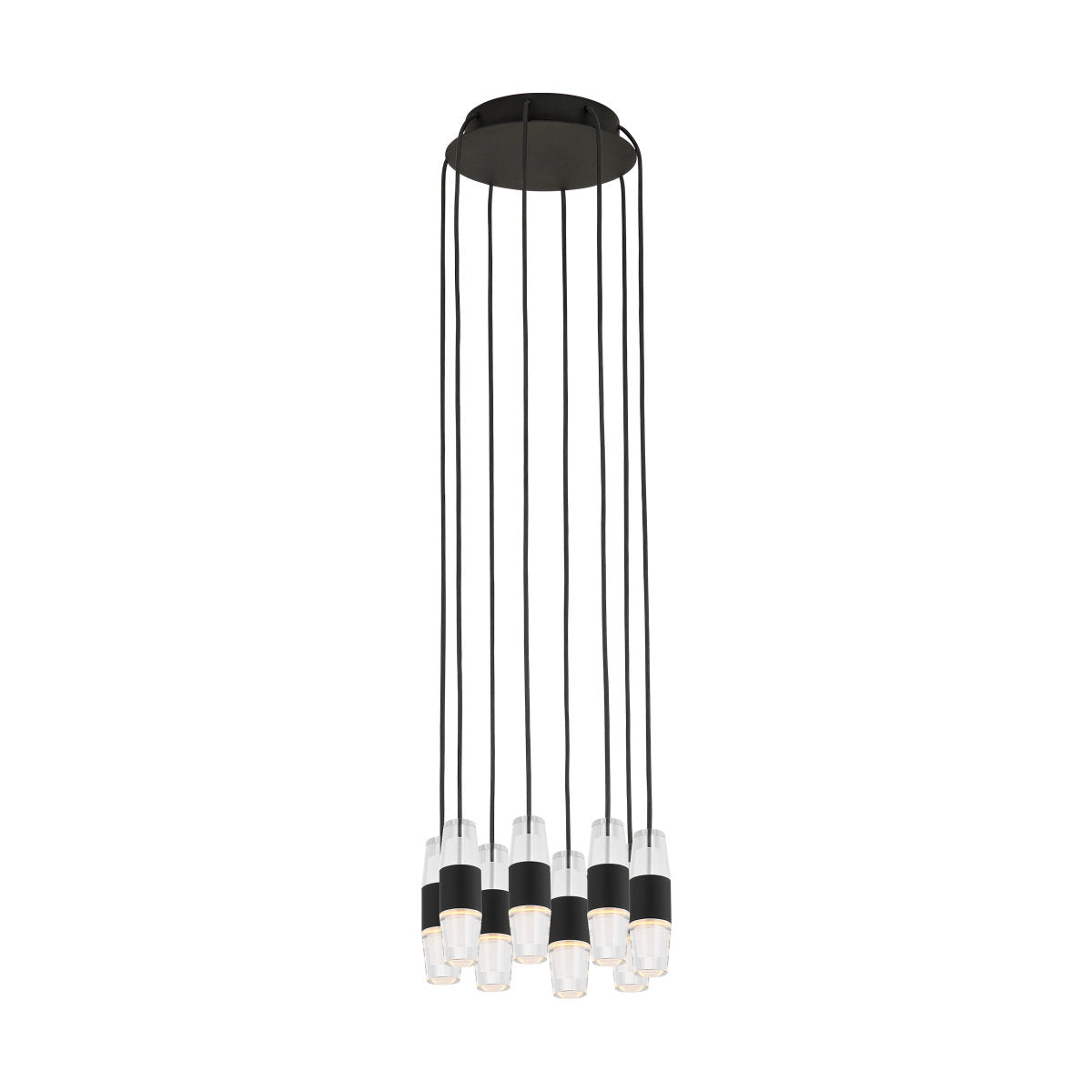 Sean Lavin Lassell 8-light short chandelier in nightshade black finish with crystal glass shades
