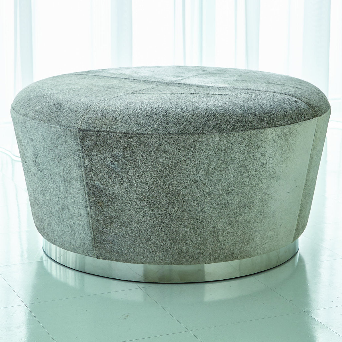 Tapered Ottoman-Grey Hair-on-Hide