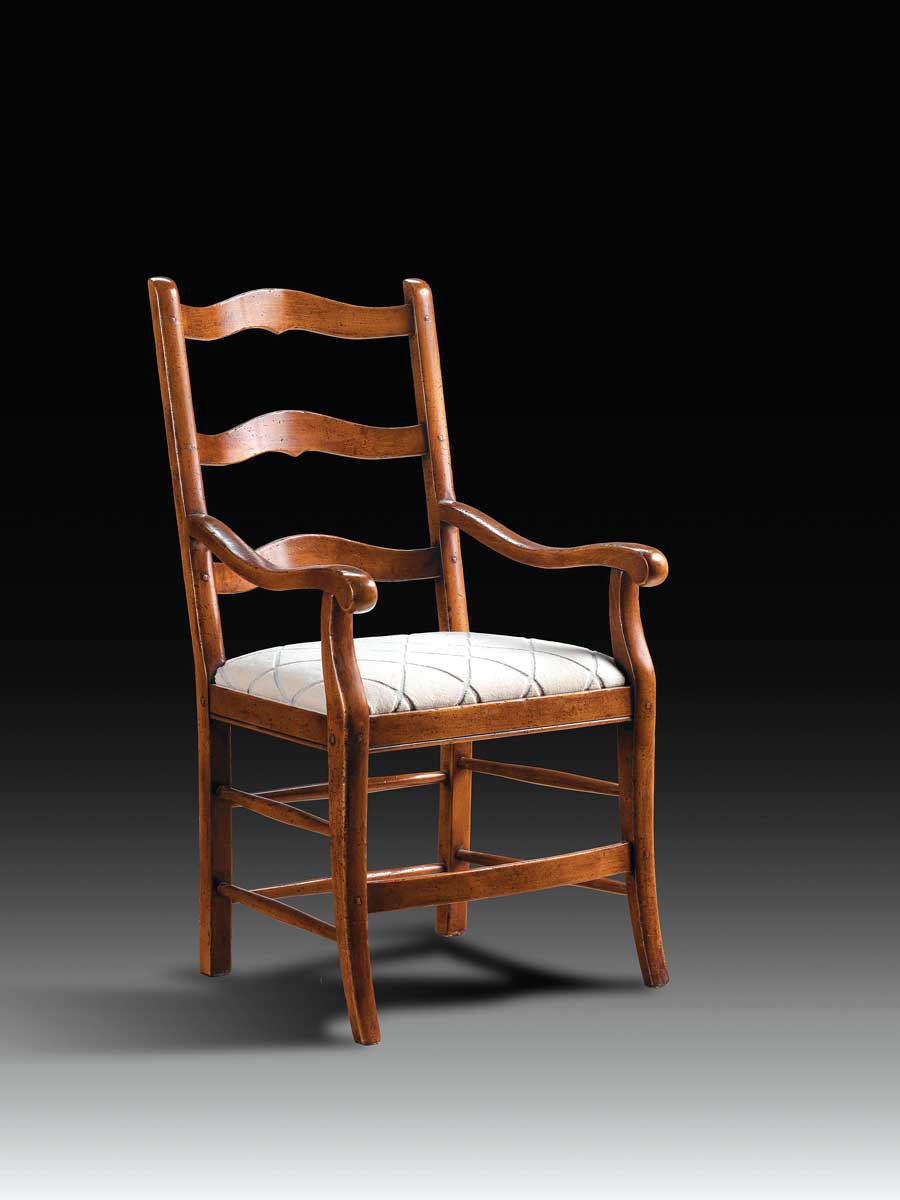 Upholstered Ladder Back Arm Chair in Brown