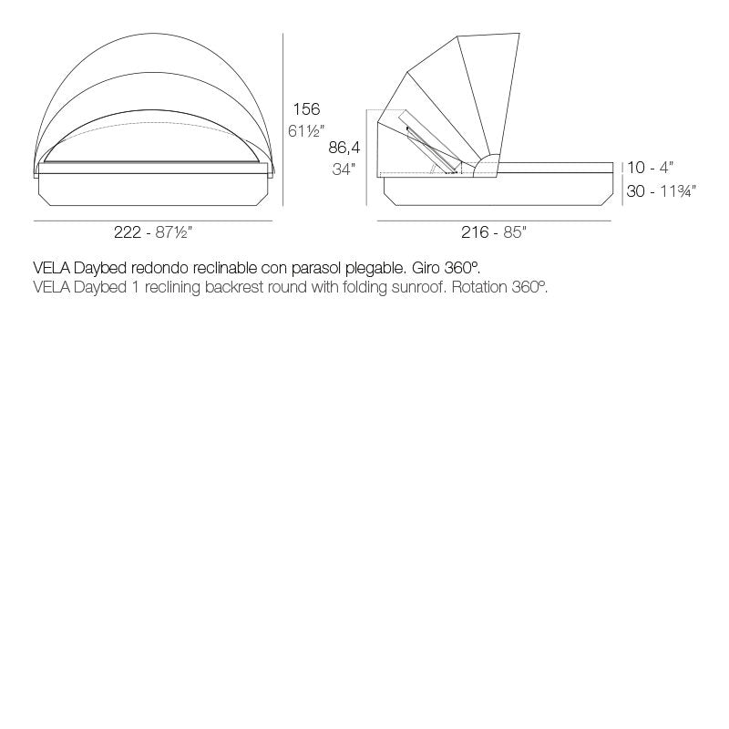 Vela - Daybed with Reclining Backrest and Folding Canopy - 87.5"x85" - Basic