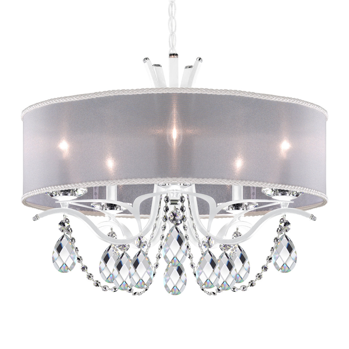 Vesca 5 Light 24in x 20in Chandelier with Gold Drum Shade in White with Clear Radiance Crystal