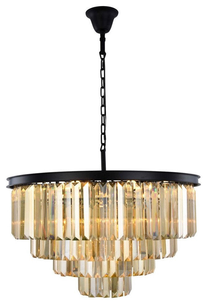 Elegant Sydney 17-Light Matte Black Chandelier Golden Teak, 1231D32MB-GT/RCBy Elegant Furniture & Lighting