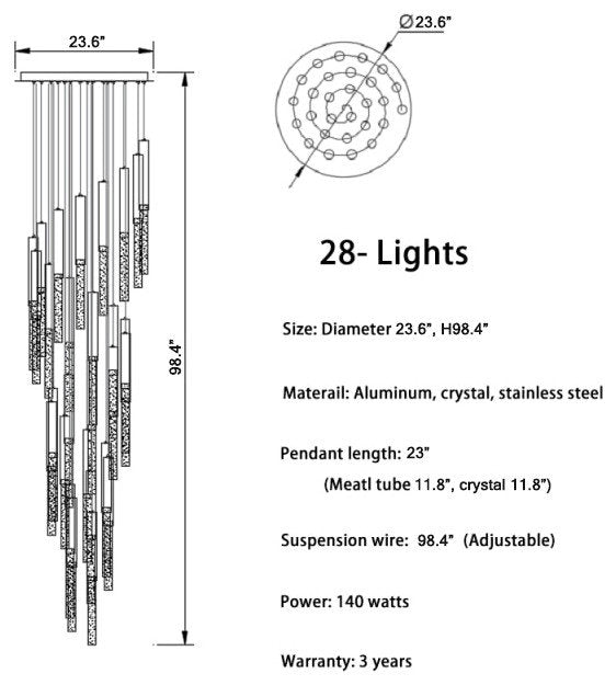 Manarola | Long LED Spiral Chandelier, 28 Lights (Spiral)By Miron Demid LLC
