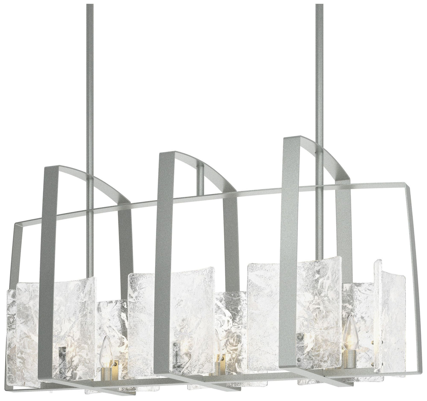 Arc Vintage Platinum Linear Pendant With White Swirl Glass