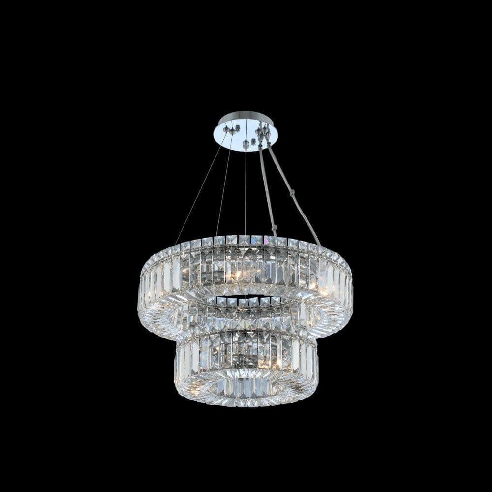 Allegri Rondelle 9 Light 18" 2 Tier Pendant, Chrome With Firenze CrystalBy Allegri Crystal by Kalco Lighting