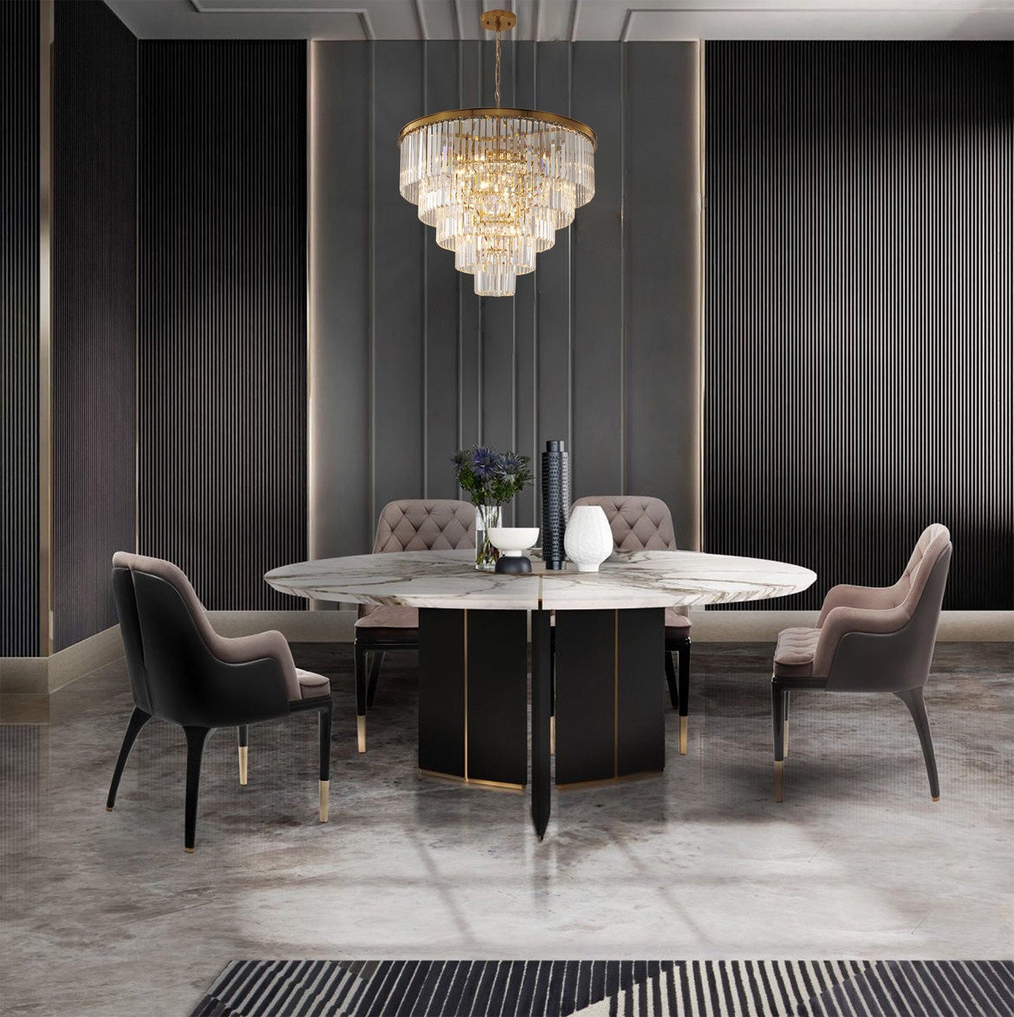 15-Light Five Tier Gold Chandelier with Clear Hanging CrystalsBy Design Living