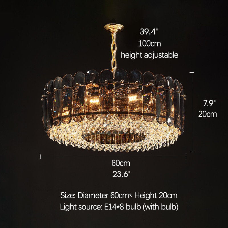 Introdacqua | Round Luxury Golden Crystal LED Chandelier for Living Room, Smoky Gray, Dia23.6xh7.8+39.4", Warm LightBy Miron Demid LLC
