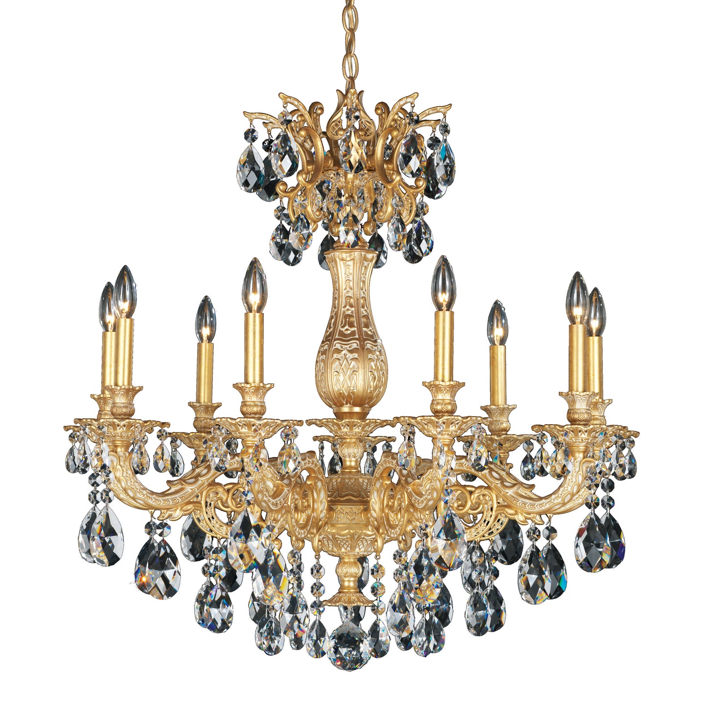 Milano 9 Light Chandelier Parchment Gold Clear Crystals SwarovskiBy Schonbek