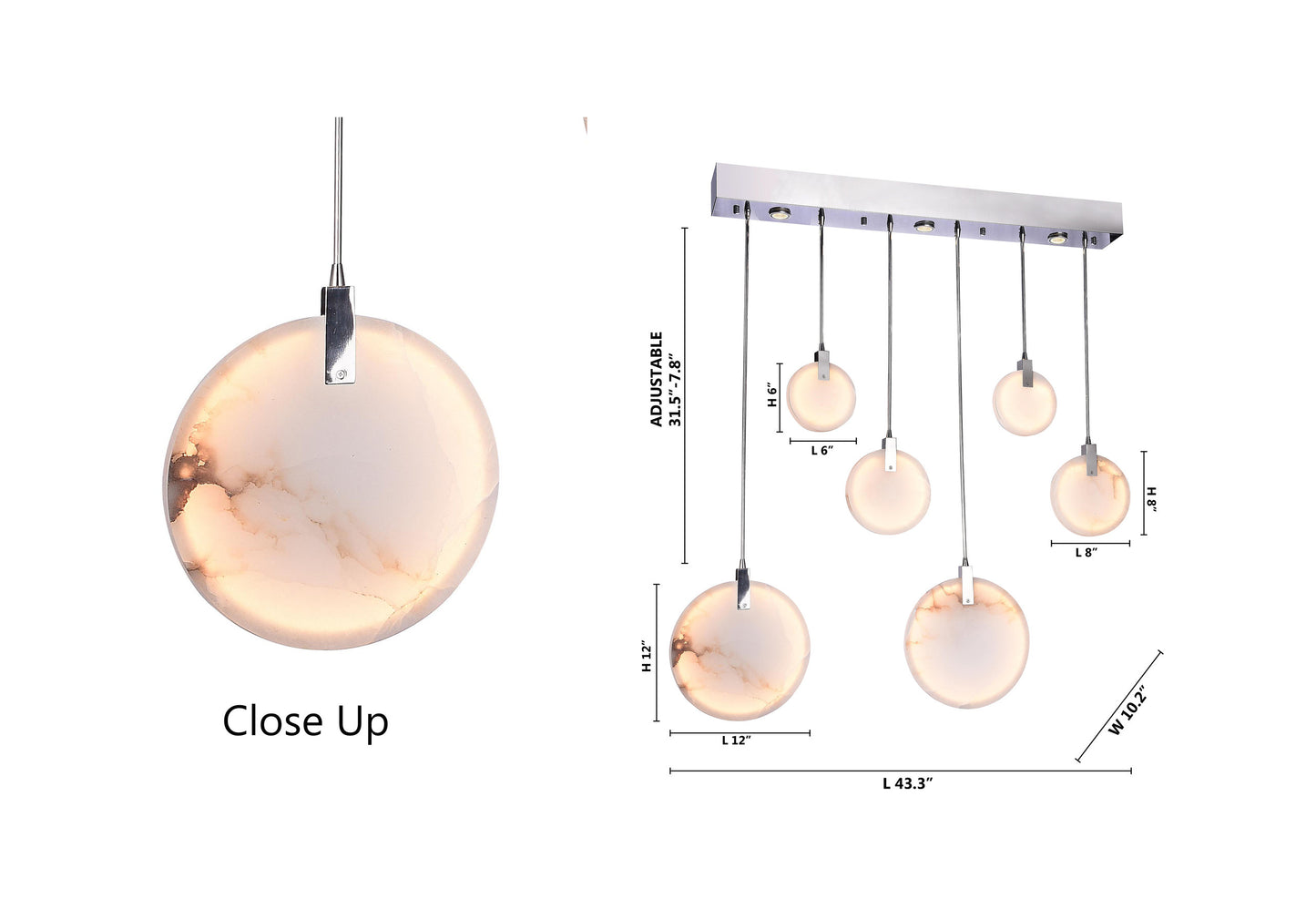 Modern Spanish Marble Linear Chandelier, ChromeBy Design Living