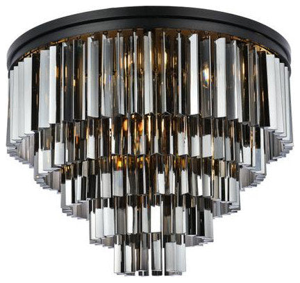 Sydney 17 Light Matte Black Flush Mount Silver Shade (Grey) Royal Cut CrystalBy Urban Classic