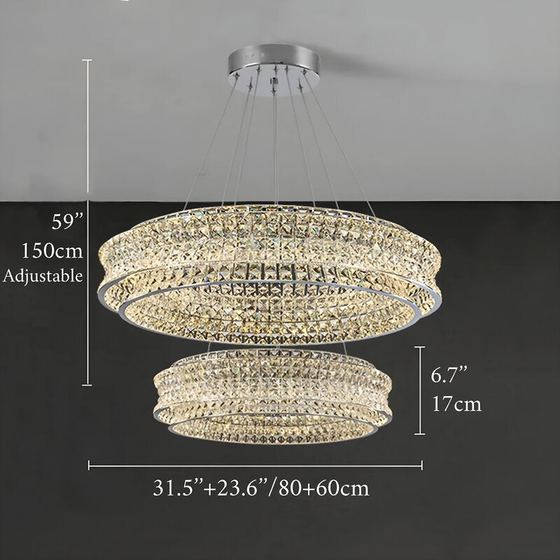 Albano Vercellese | Chic Chrome/Gold Creative Round Crystal Chandelier, Chrome, 1 Ring Large - Dia39.4xh6.7" / Dia100xh17.7cm, Cool LightBy Miron Demid LLC