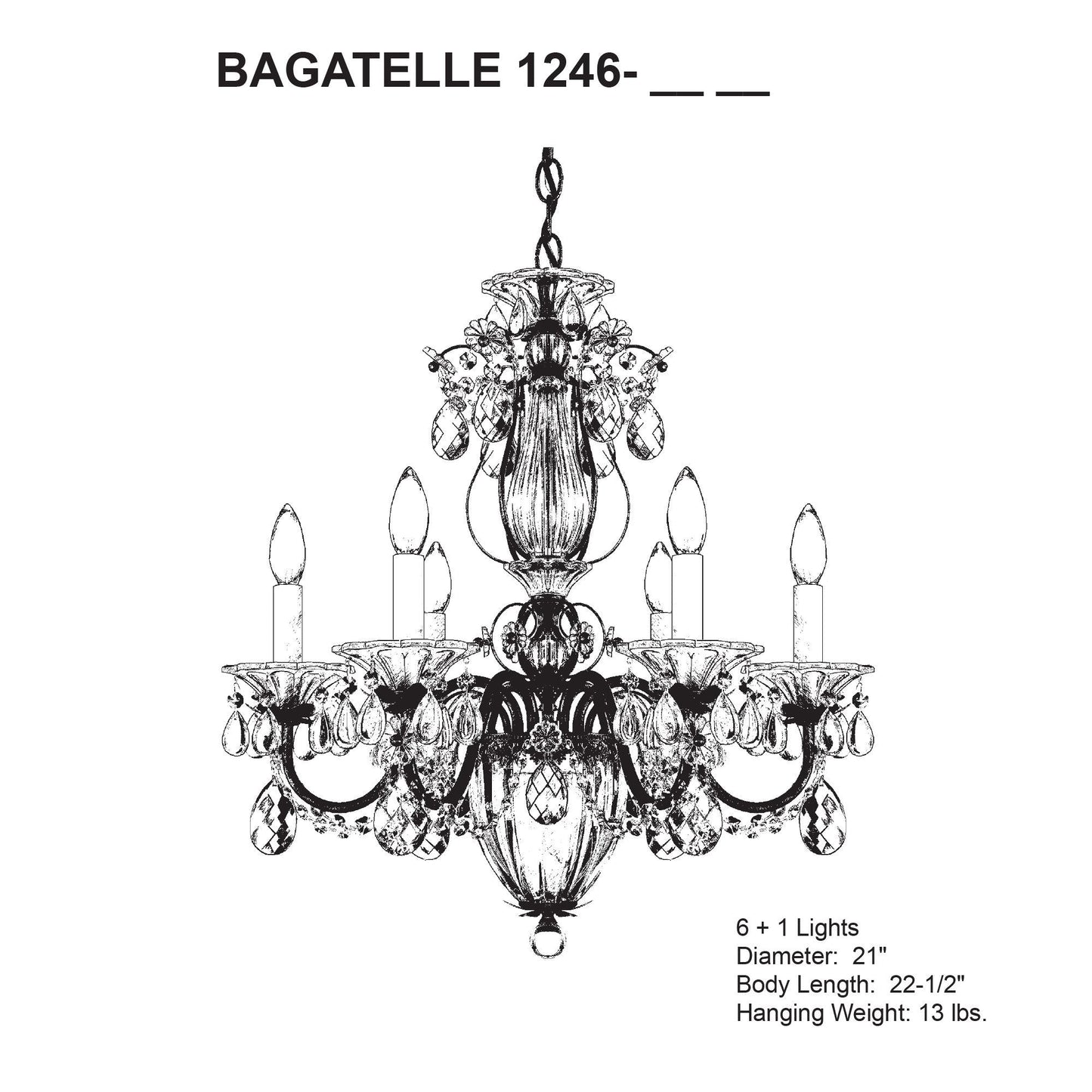 Bagatelle 22.5"H x 21"W 7-Light Crystal Chandelier in Antique Sil