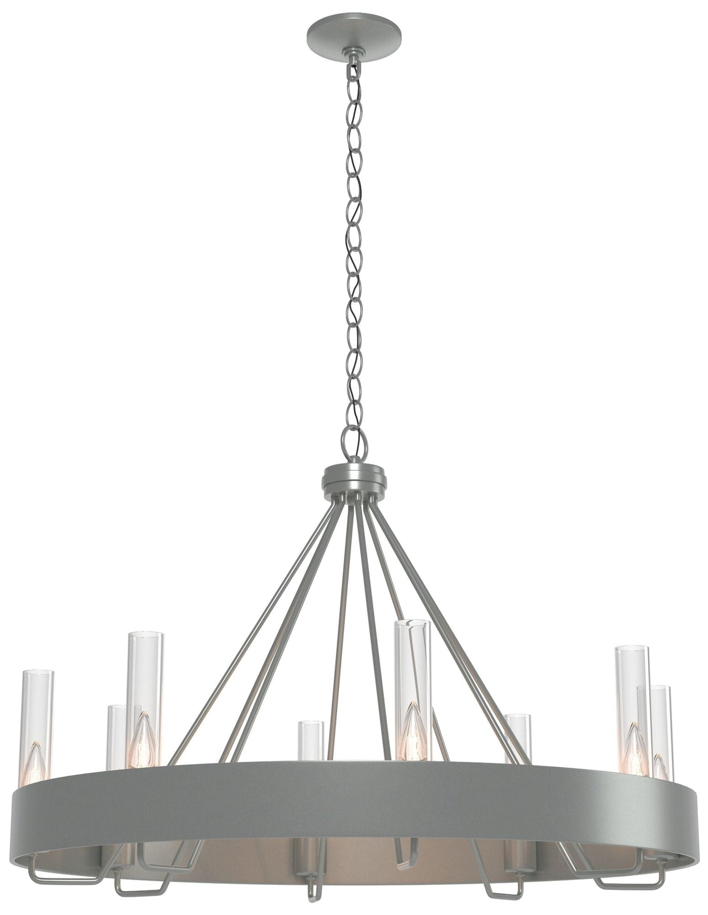 Banded Ring 32" Wide Vintage Platinum Chandelier With Clear Glass Shad