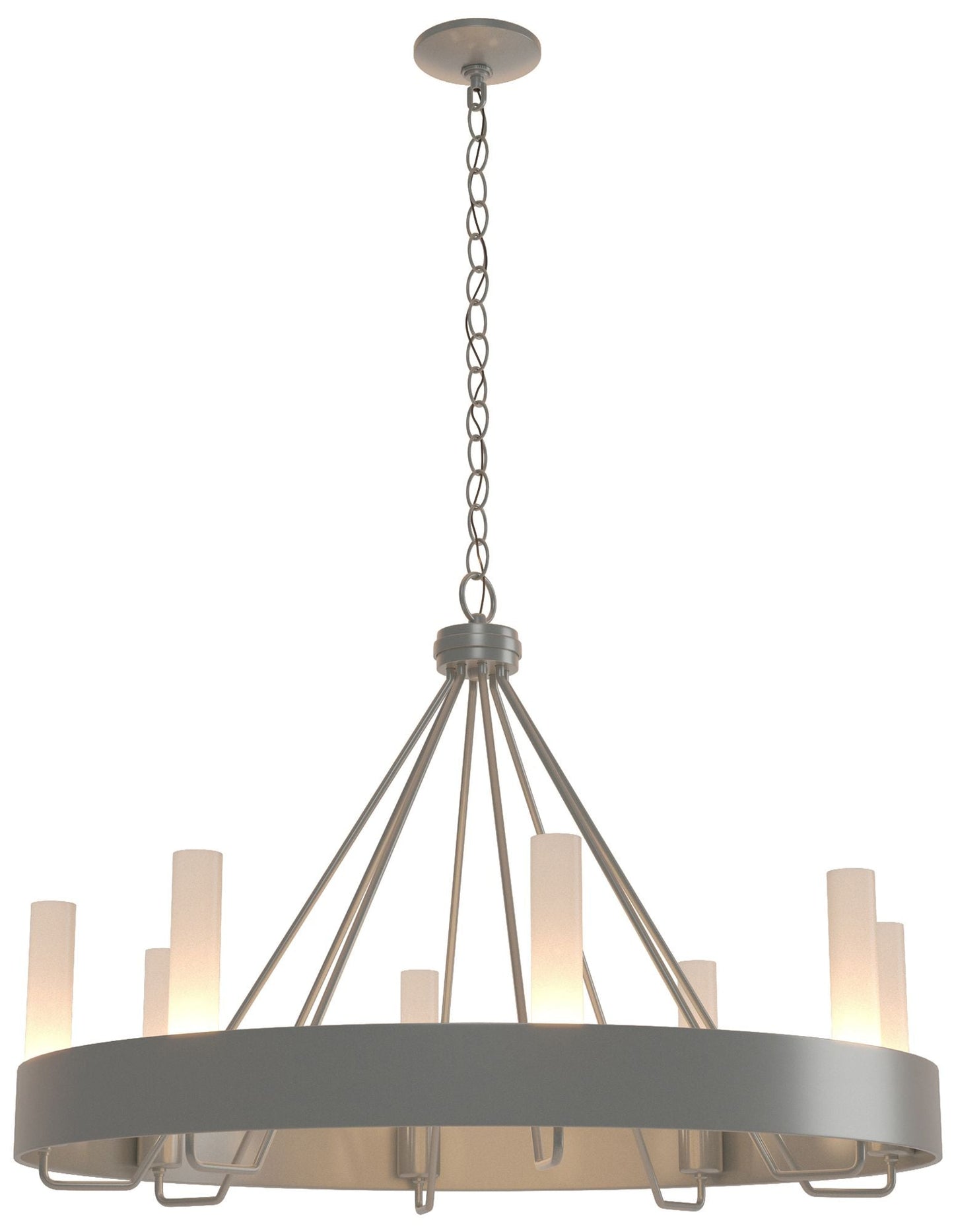 Banded Ring 32" Wide Vintage Platinum Chandelier With Frosted Glass Sh
