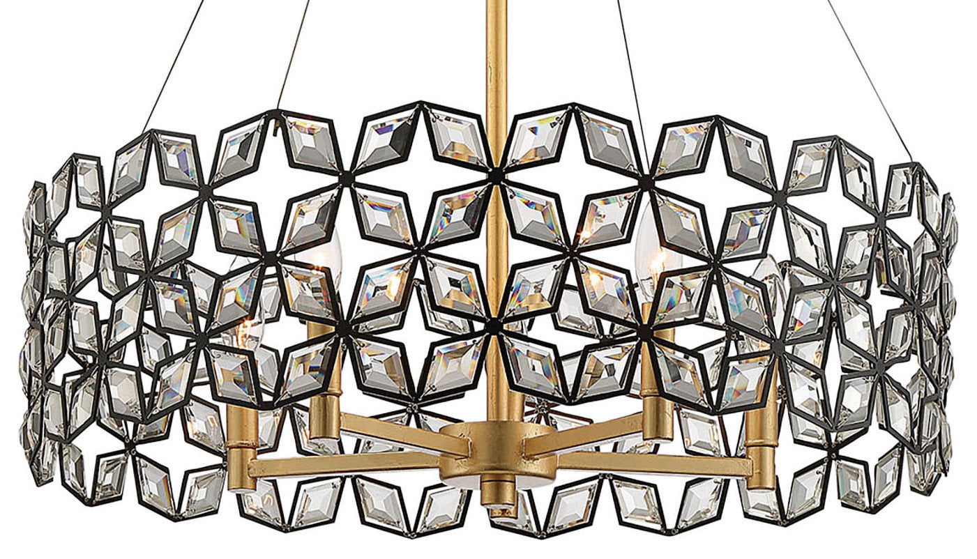 Metropolitan N7845 Brookcrest 5 Light 25"W Crystal Drum - Sand Coal / Gold LeafBy Minka Aire