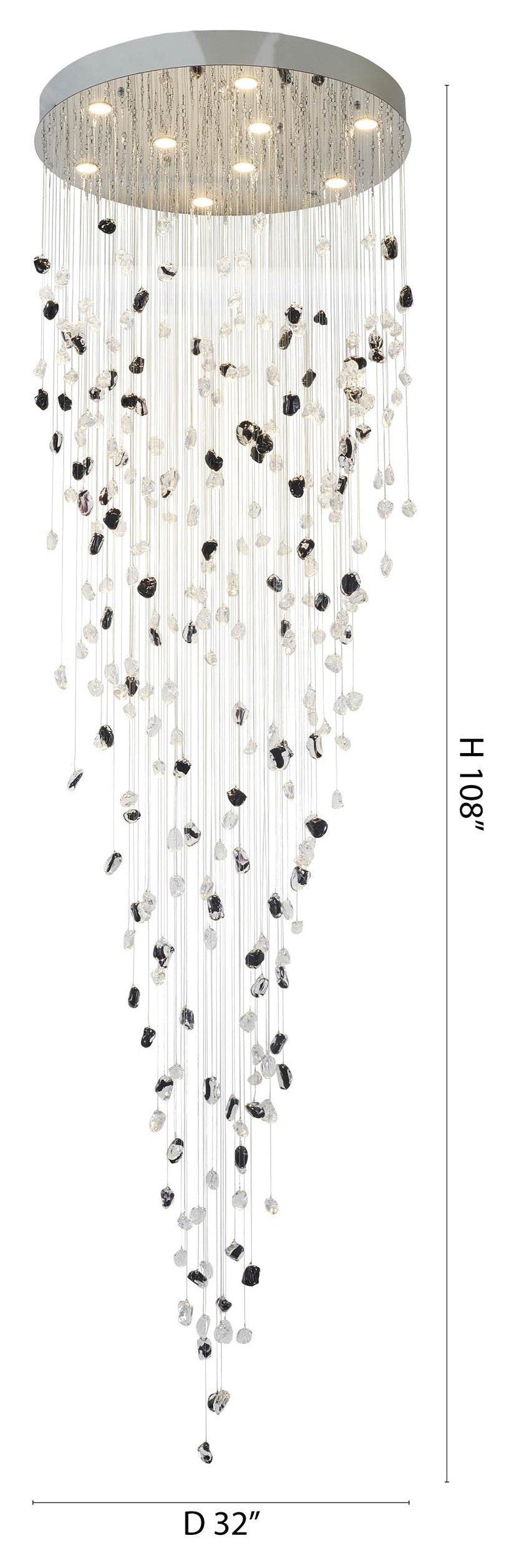 9-Light Chrome Chandelier With Amber And Clear Glass StonesBy Design Living