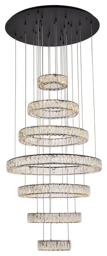 Elegant Lighting 3503G34BK Monroe 34" LED 7 Ring Chandelier, BlackBy Elegant Furniture & Lighting