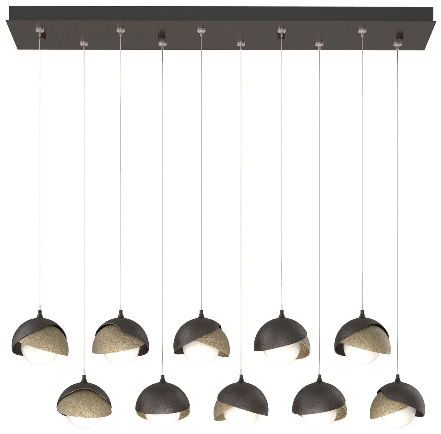 Brooklyn 10-Light Double Shade Rectangular Pendant - Bronze - Gold - Opal