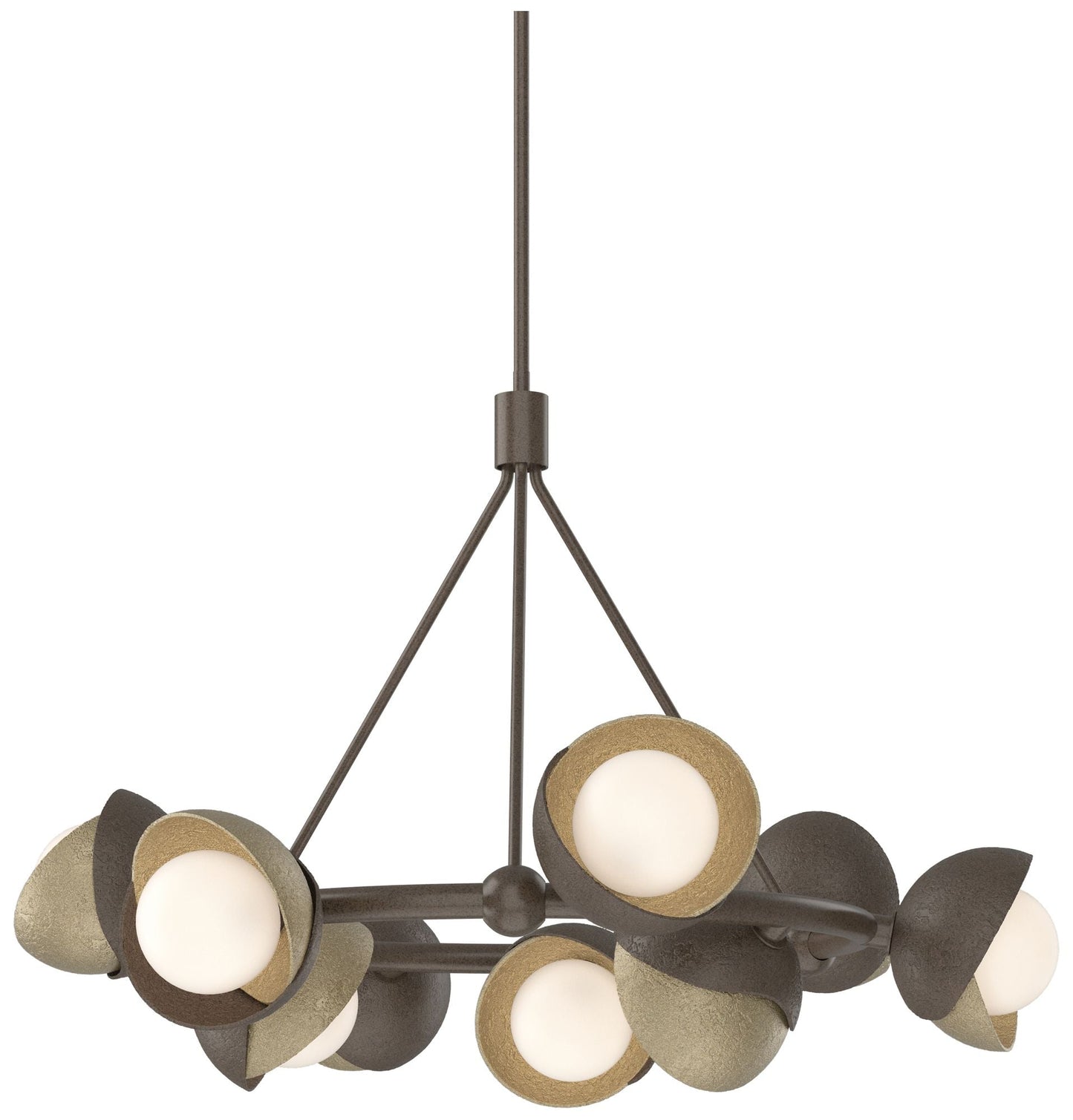 Brooklyn 32"W 9-Light Gold Accented Bronze Double Shade Ring Pendant